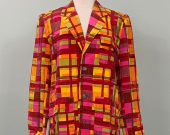 Colorful Silk Plaid Women's Single Breasted Blazer by Kriss Kross - Size 4/6