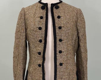 1970s Jeremy Wren Tweed Woven Military Inspired Wool Cropped Jacket - Size 8/10