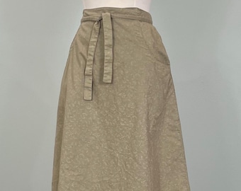 1980s Tan and White Calico Apron Skirt - Size 6/8