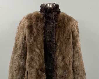 Long Hair Canadian Beaver Coat Trimmed in Sheared Beaver - Dramatic Winter Coat - Size Medium Size Large