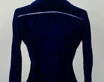 Navy Blue Cropped Fitted Velvet Blazer with Cutouts - Petite Size 2/4