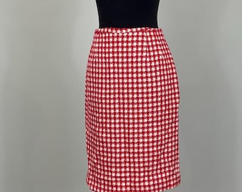 Henri Bendel Red and Beige Check Pencil Skirt - Size 0/2