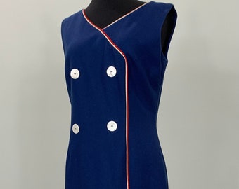 Navy Blue Sleeveless Mini Dress by Sportempos  - Size 4/6 - 60s Mod Navy Blue Red and White Sleeveless Mini - Has That Suburbia Look