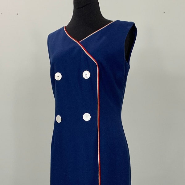 Navy Blue Sleeveless Mini Dress by Sportempos  - Size 4/6 - 60s Mod Navy Blue Red and White Sleeveless Mini - Has That Suburbia Look