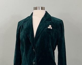1980s Wintergreen Velvet Fitted Blazer - Size 8/10