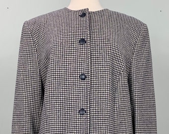 Navy Blue and Beige Houndstooth Pendleton Crop Plus Size Blazer - Vintage Pendleton Blazer - Size 16/18 - Fall - Winter - Pendleton Suiting
