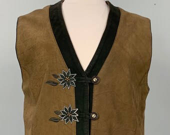 Brown and Dark Green Leather Bavarian Vest - Oktoberfest - 38 Chest - Beer Garden Vest - German Leather Vest - Unisex Leather Vest - Costume