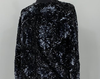 1950s Black and Gray Sequin Cardigan - Up to Size 6/8 - 50s Rockabilly Black and Gray Sequin Cardigan