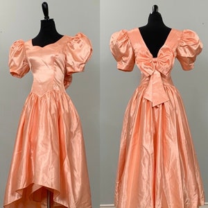 1980s Peach Short Sleeve Asymmetrical Formal - Size 0/2 - 80s Solid Peach Backless Hi-Low Formal Gown - 90s Peach Formal - 80s Reunion Dress