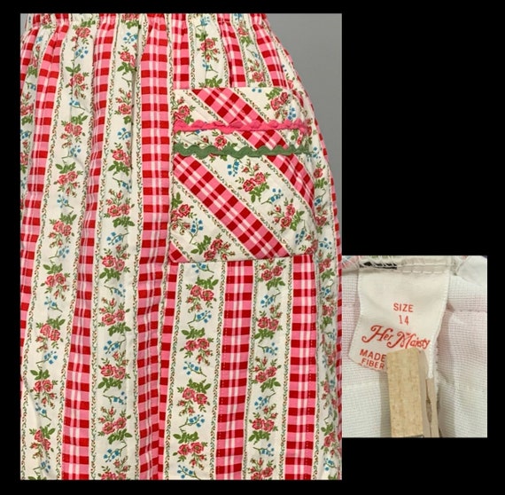 Red Pink Beige and Green Gingham Floral Skirt by … - image 10