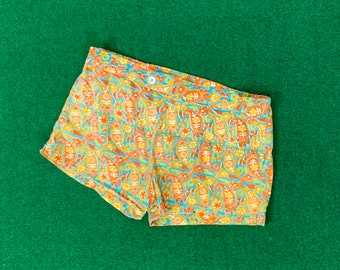 1960s Turquoise and Orange Men's Swim Suit - Men's Size XS - 60s Men's Hawaiian Surf Shorts