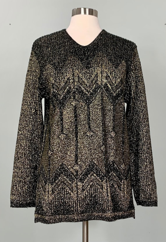 Black and Metallic Gold Pullover Sweater - Size 6/