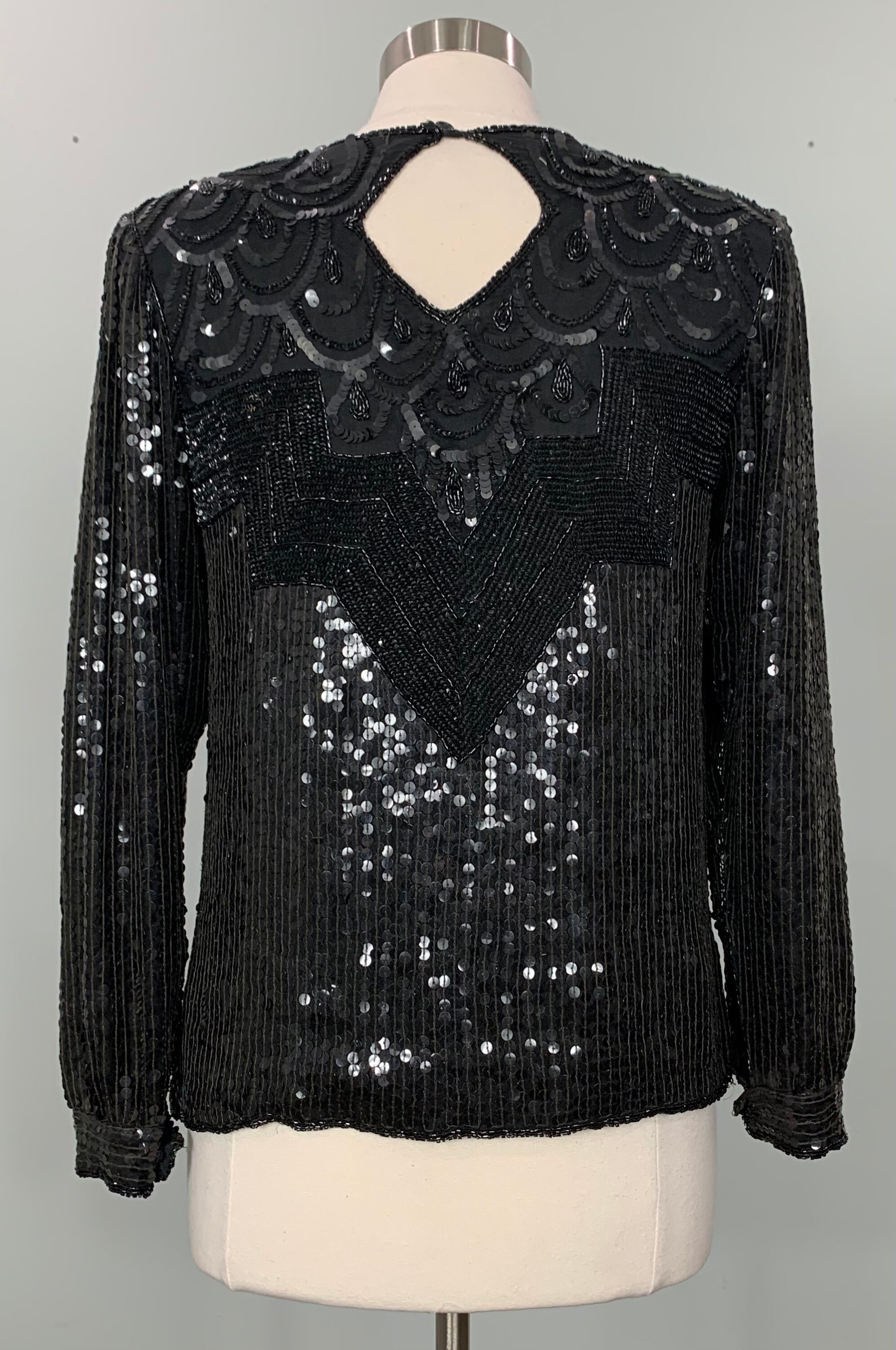 Raiment Fashions Black Beaded and Sequin Blouse - Size 6/8 - 80s Black ...