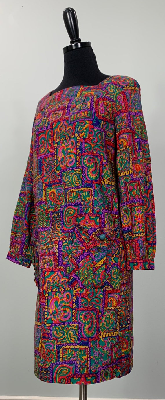 Multicolor Paisley and Floral Mod Shirtdress - Si… - image 3