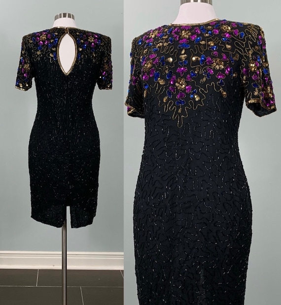 Beaded Cocktail Dress by Stenay - Size 4/6 - 90s Black Purple and Blue  Heavily Beaded Dress - Etsy Canada