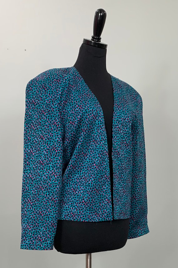 Teal and Hot Pink Abstract Blazer by Flora Kung - 