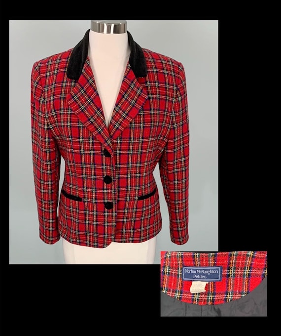 Vintage Red Purple & Black Plaid Blazer 10 12