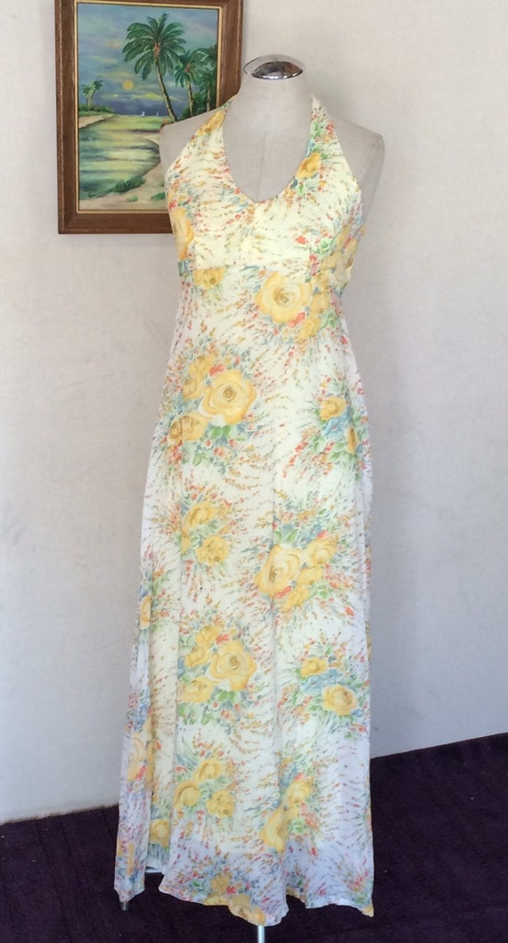 yellow floral halter dress