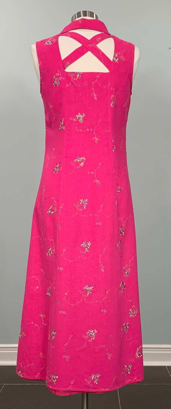 Hot Pink Sleeveless Embroidered Dress with Cutout 