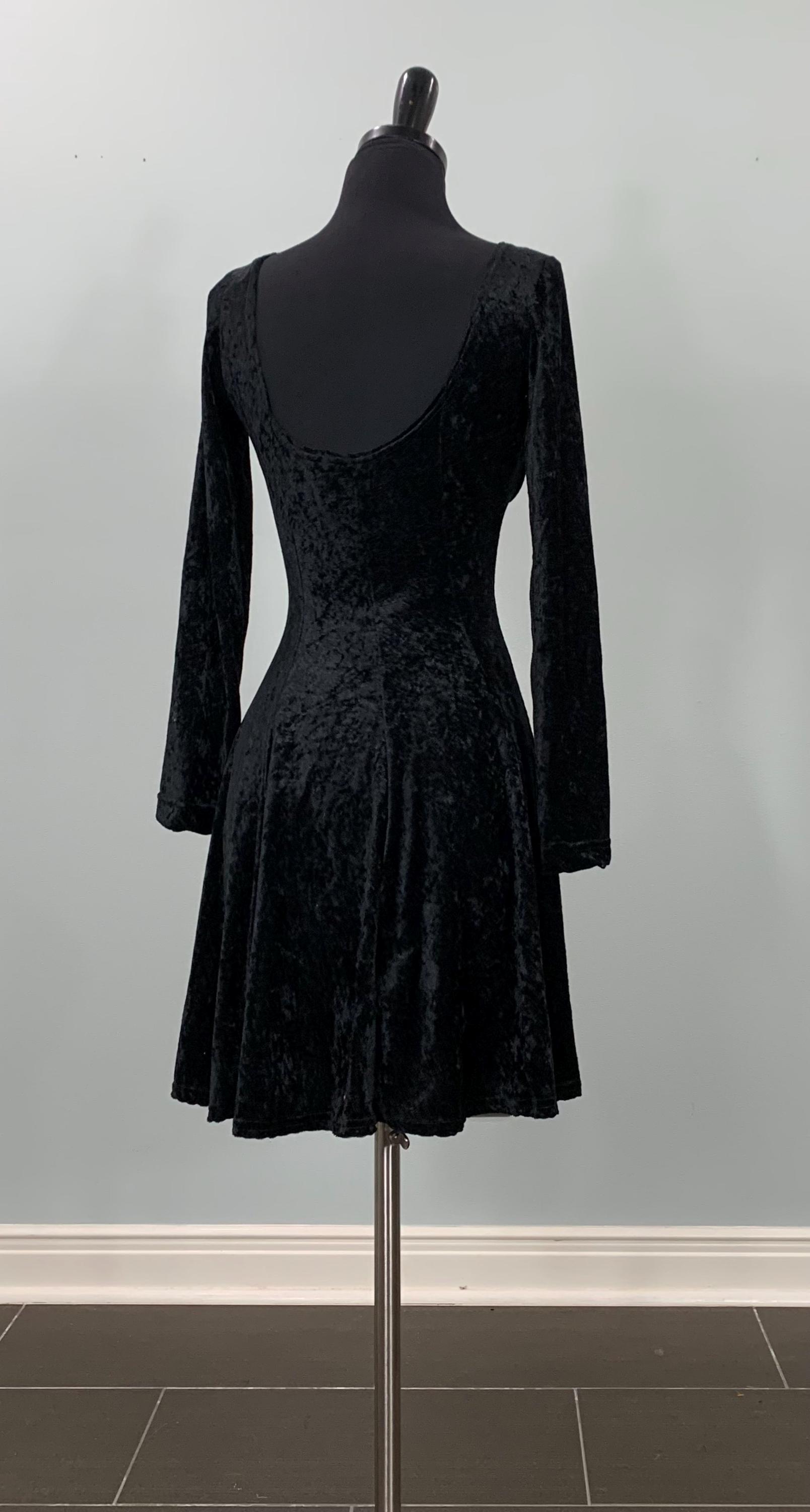 1990s Black Velveteen Fit and Flare Mini Dress by Marmie West - Size 0/2