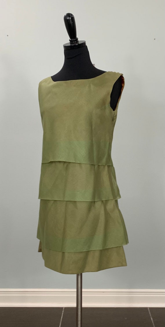 Olive Green Sleeveless Layered Cocktail Dress by I