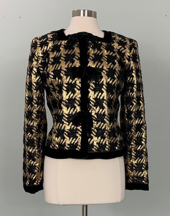 Black Velvet and Metallic Gold Cropped Jacket by … - image 1