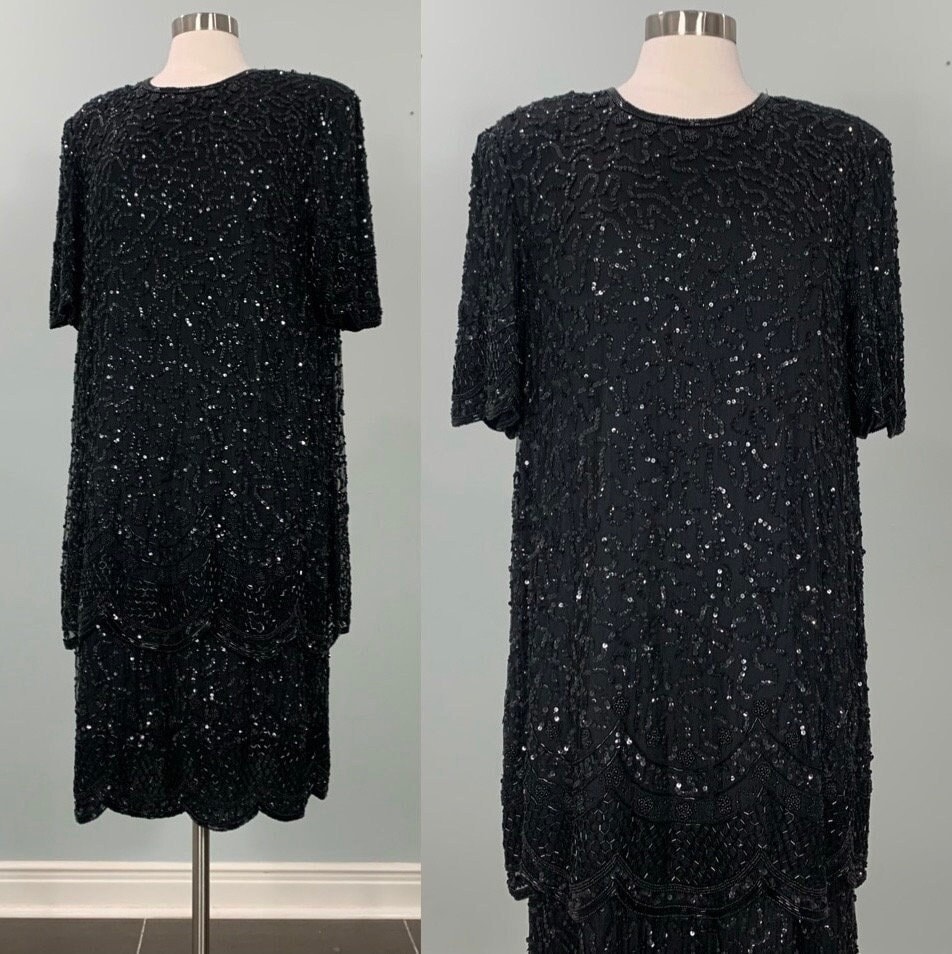 Plus Size Black Sequin Cocktail Dress 