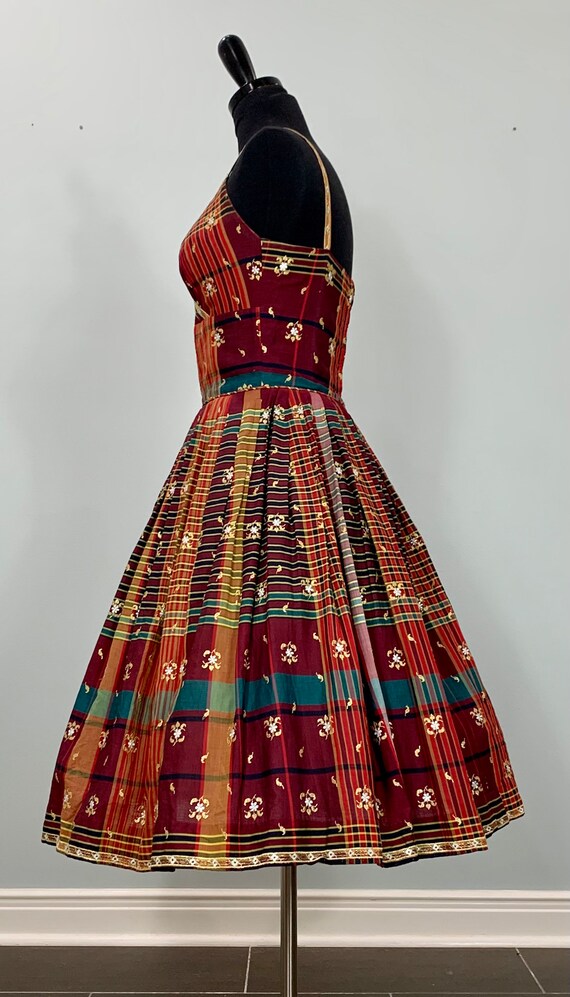 1950s Red and Green Plaid  Fit and Flare Dress by… - image 5