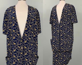 Navy Blue and Beige Office Dress by Ms. Chaus Woman - Size 18/20 - 90s Plus Size Navy Secretary Dress