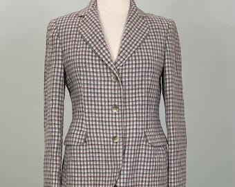 1980s John Meyer Grayish White Plaid Fitted Blazer - Size 8/10