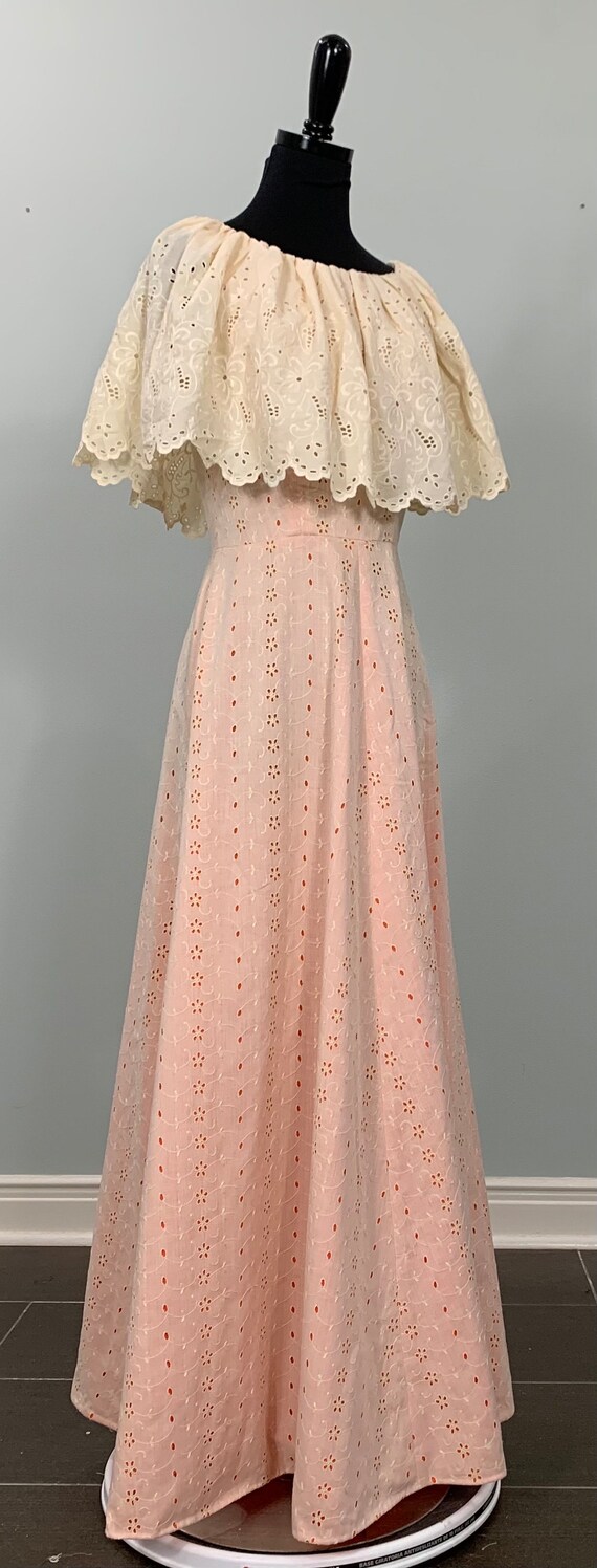 Beige and Orange Embroidered Eyelet A-Line Maxi -… - image 8