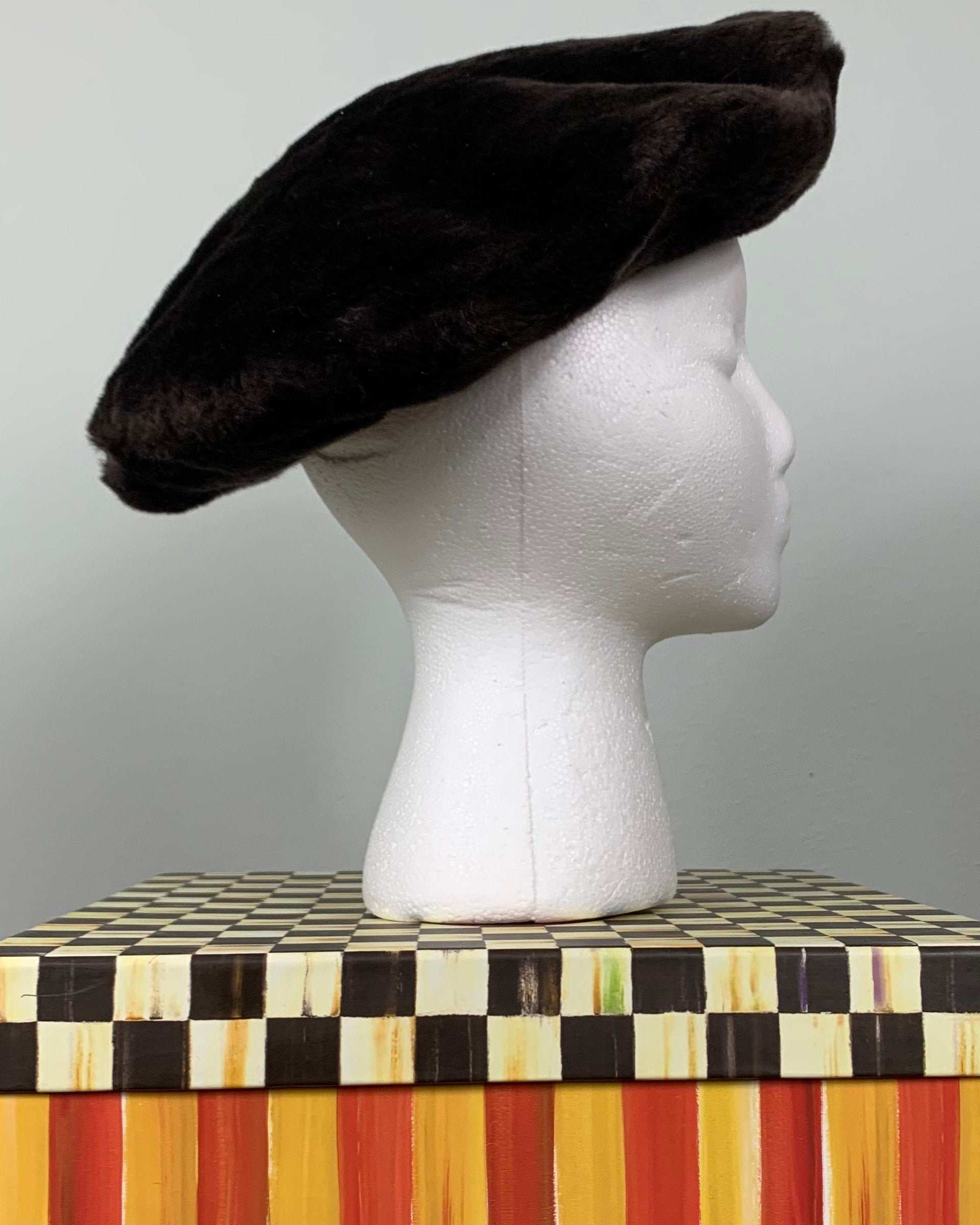 Vintage Solid Brown Faux Fur Beret by 