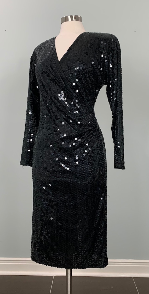 Black Sequin Fitted Cocktail Dress by Nite Line - 