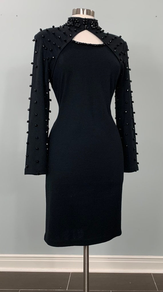 Black Beaded Fitted Knit Cocktail Dress by Outlan… - image 3
