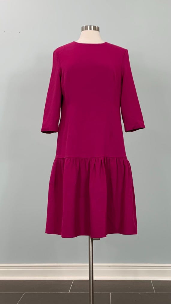 Drop Waist Hot Pink Wool Blend Modest Dress - Size 8/10