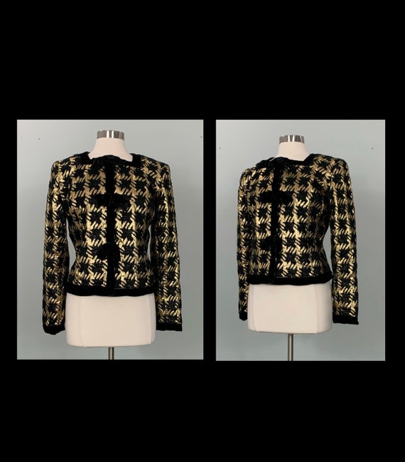 Black Velvet and Metallic Gold Cropped Jacket by … - image 2