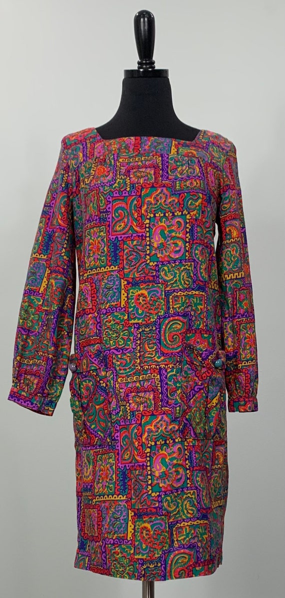 Multicolor Paisley and Floral Mod Shirtdress - Si… - image 8