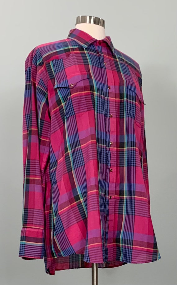 Vintage Karman Pink Plaid Western Shirt -  Pink P… - image 6