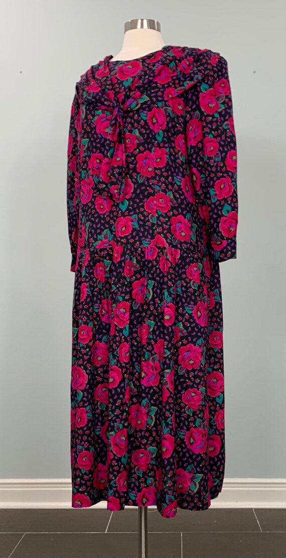 Black and Hot Pink Drop Waist Floral Dress by Lan… - image 2