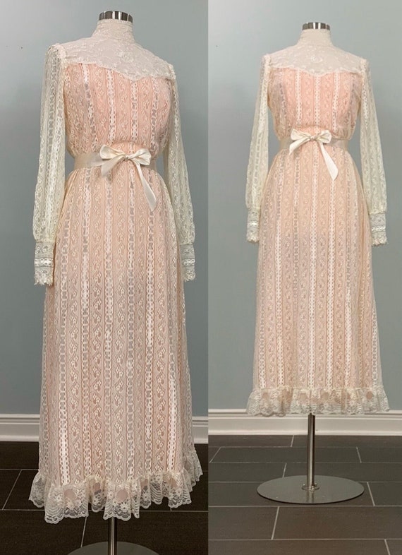 Peach and Beige Lace Formal by Dance Allure - Size