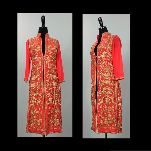 Red hand embroidered cotton tunic