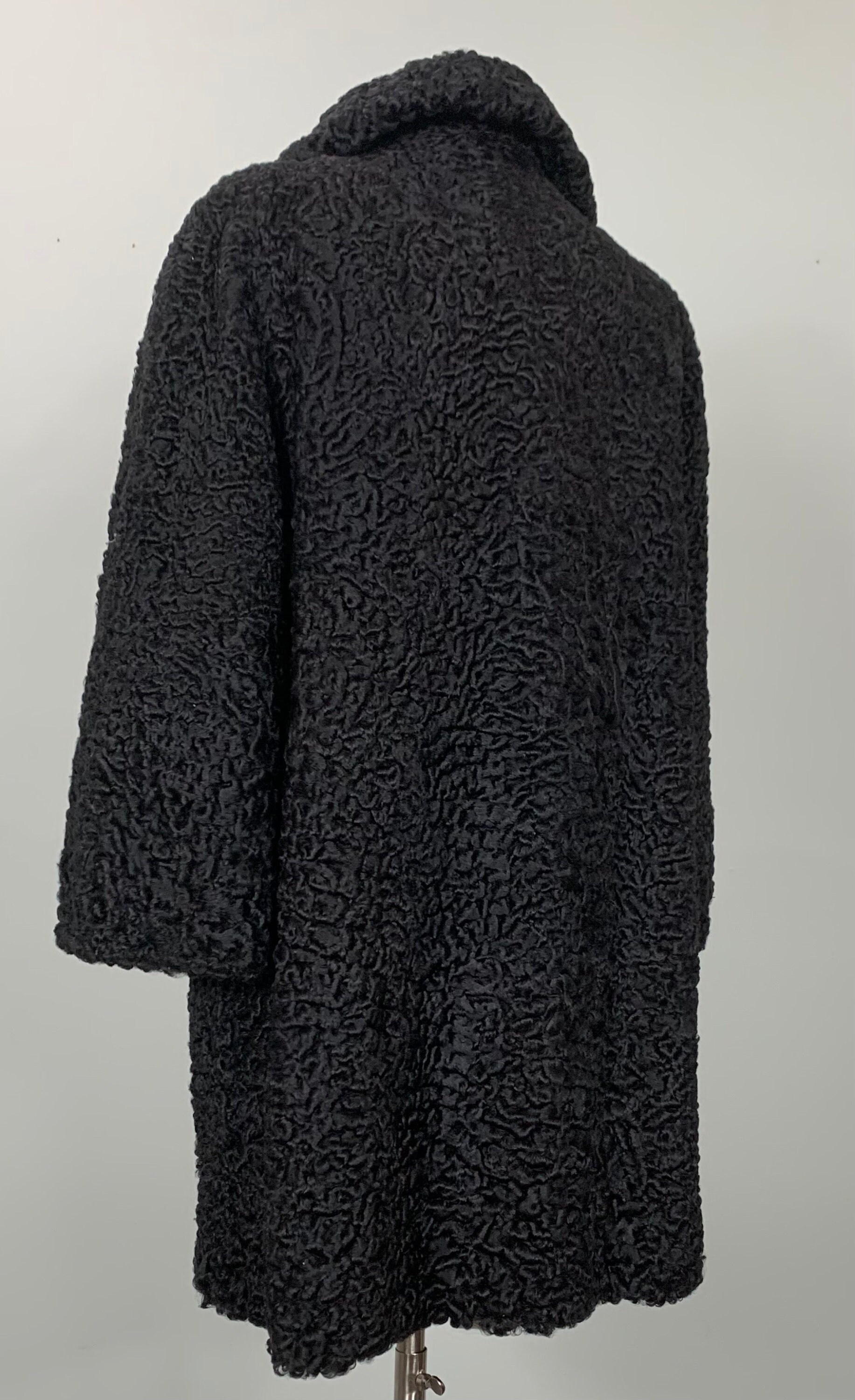 Mod Black Lamb's Wool Coat With Rhinestone Buttons - up to