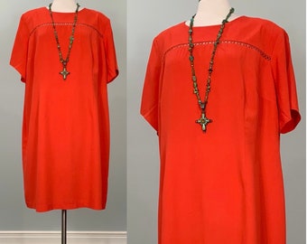 1990s Betsy's Things Orange Coral Plus Size Short Sleeve Dress - Size 18/20 - 90s Coral Short Sleeve Casual Plus Size Mini Dress - Versitile
