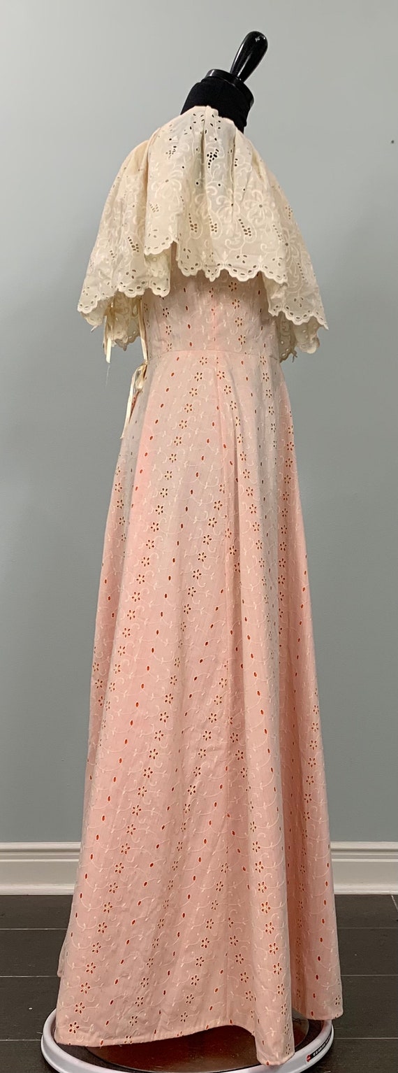 Beige and Orange Embroidered Eyelet A-Line Maxi -… - image 7