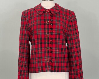 1990s Orvis Christmas Plaid Cropped Blazer - Size 14/16