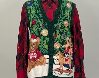 1996 Heirloom Collectibles Teddy Bear Santa Sweater Vest - Medium