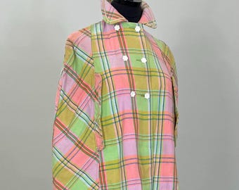 1960s Pink Pastel Plaid Poncho - Size XXS/XS