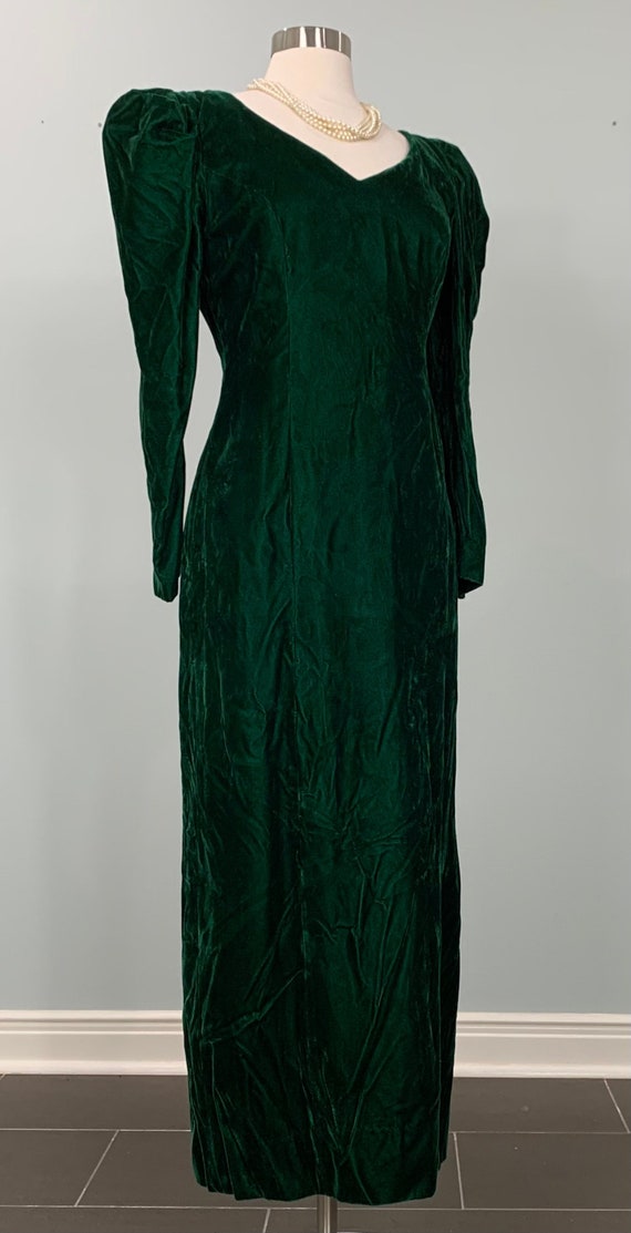 Emerald Green Velvet Fitted Gown - Size 6/8 - 90s 