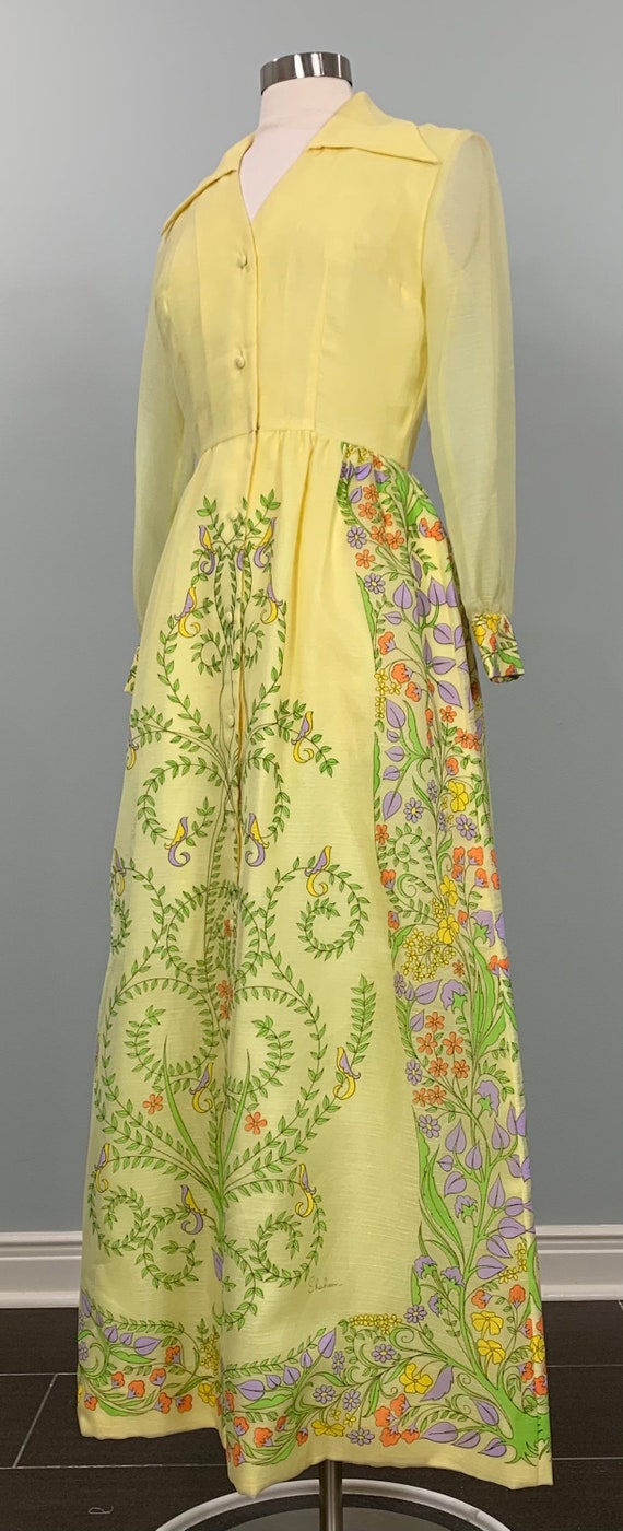 60s Alfred Shaheen Yellow Maxi Dress - 1960s Host… - image 3