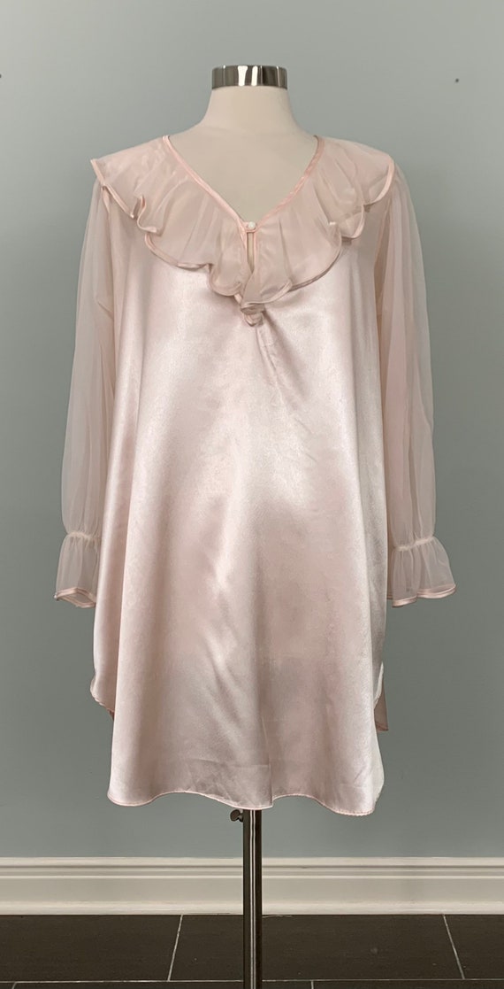 Pink Long Sleeve Chiffon Night Shirt by Scaasi - … - image 1